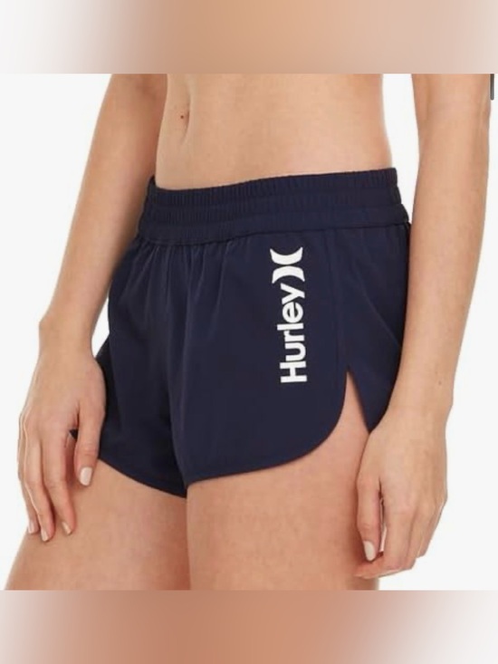 Hurley Pants - Hurley Navy Blue Athletic Running Shorts with White Logo size M